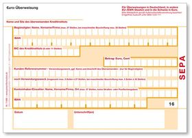 Ein deutsches Euro-Überweisungsformular.